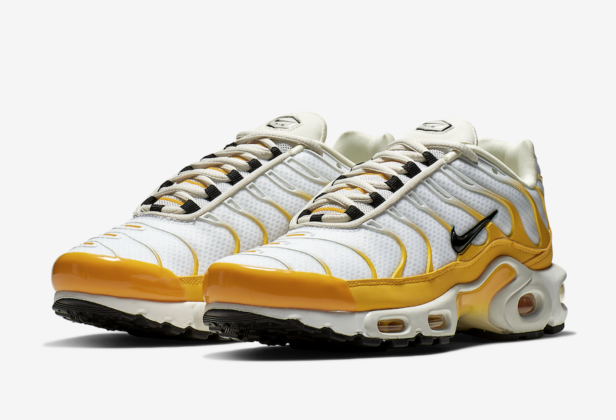 gold and white air max plus